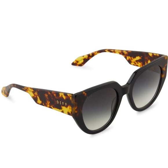 DIFF Ivy Sunglasses Polarized Matte Black Tortoise Frame Grey Gradient Lens NIB